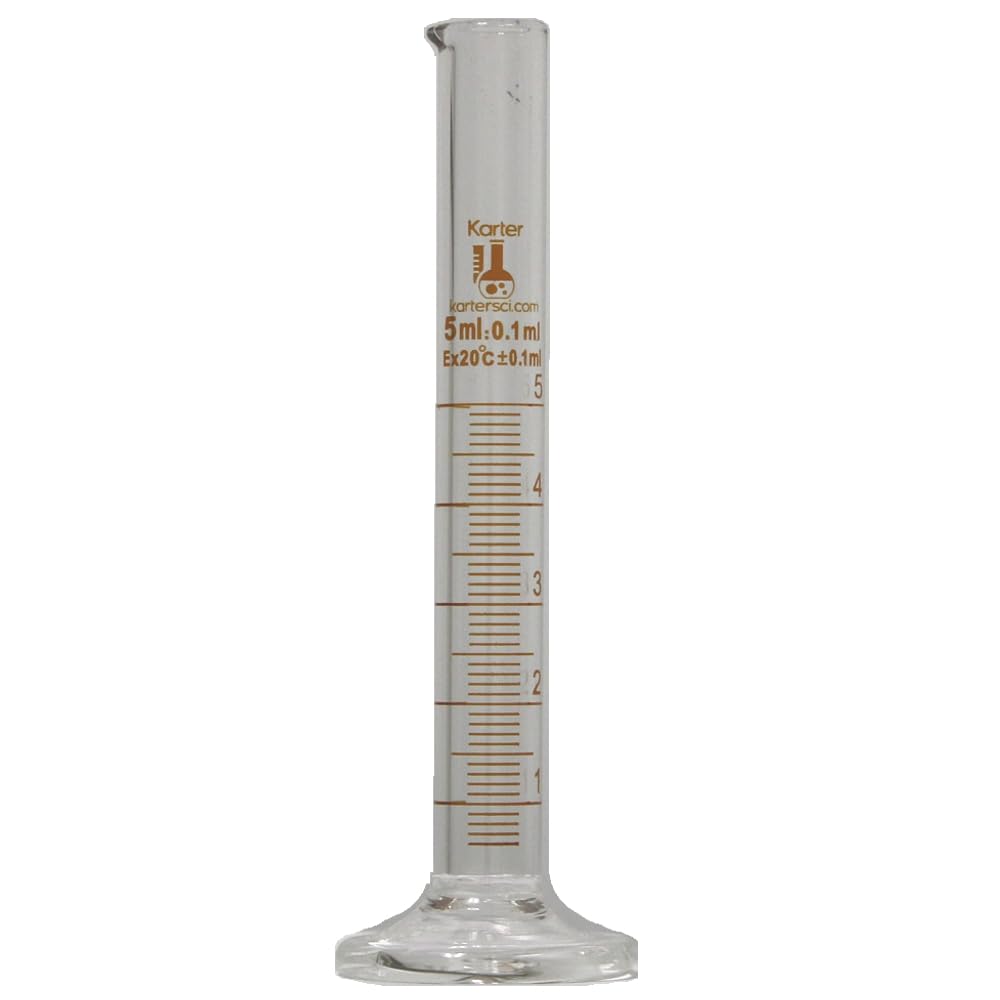 5ml, Graduated Cylinder, Borosilicate 3.3 Glass, Single Metric Scale, Karter Scientific 412A2 (Pack 10)