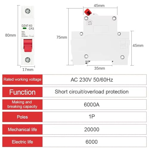 Pequeño interruptor automático DZ47 1P con curva de disparo tipo C y fijación rápida 2