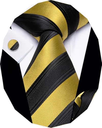 Image of YourTies Striped Ties for Men Classic Woven Silk Necktie with Handkerchief Cufflinks Set Formal Business Party Wedding