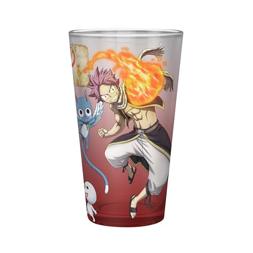 ABYSTYLE – Verre XXL FAIRY TAIL Natsu, Lucy, Happy & Plue – Produit Officiel – 400 ml – Impression Haute Qualité – Saison 7