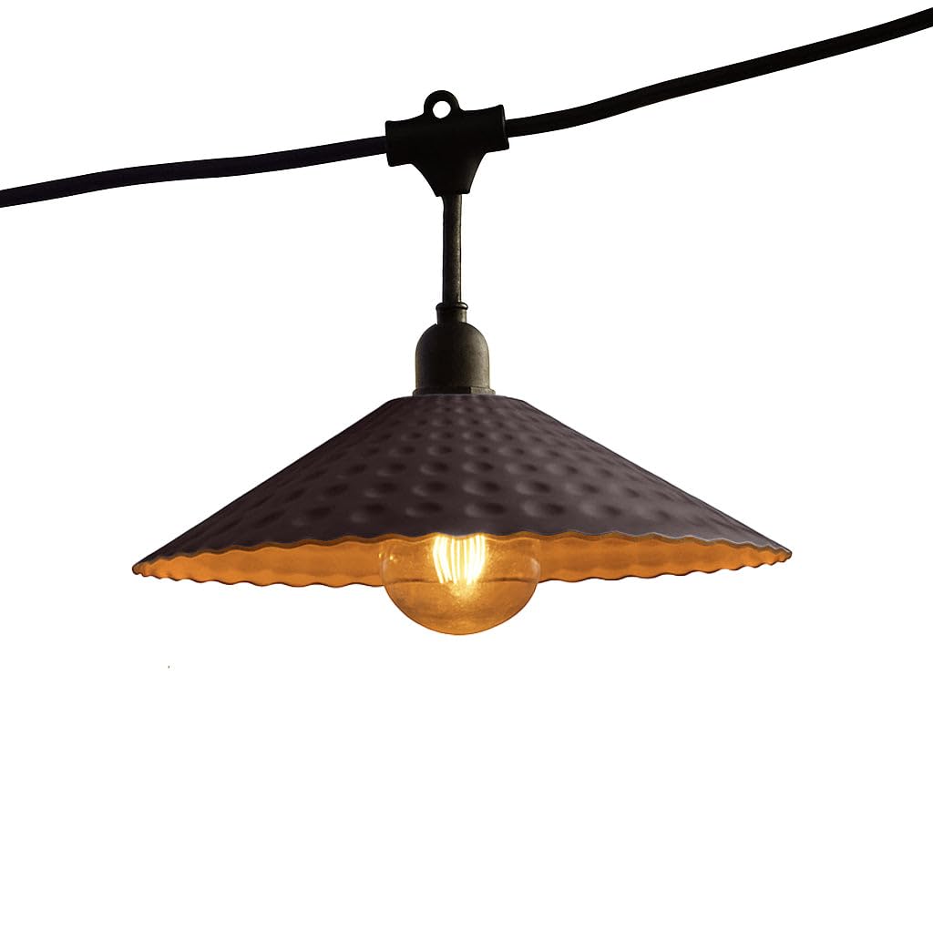 Lichterkette für den Außenbereich, anschließbar, 10 m, mit 20 LED-Filament-E27-Leuchtmitteln, warmweiß, VINTY LIGHT und Lampenschirm aus Metall, Vintage-Stil