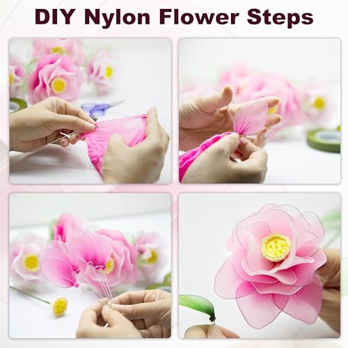 Image of 100 pcs Flower Making Stocking Material Tensile Nylon for Flower Making Accessory Handmade DIY Crafts Wedding Home Decoration, Multicolored - Length 6 inch