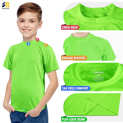 Boys Swim Shirts Short Sleeve Rash Guard Sun Protection UV SPF T Shirts Rashguard Swimwear Fishing Water Beach Tee Lightweight for Toddler Youth Kids Neon Green 5T3