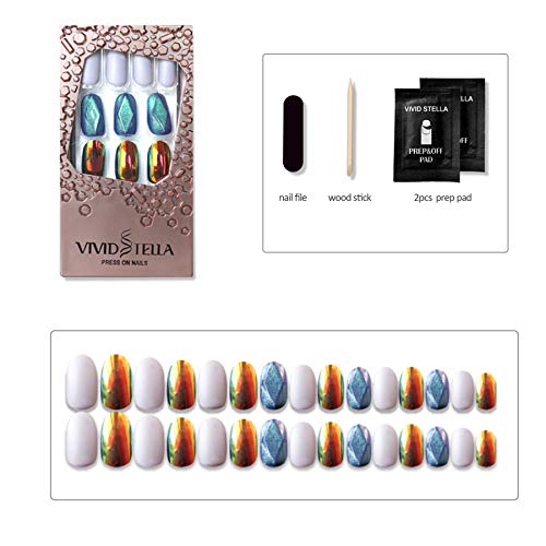 Vivid Stella 30pcs Rhombus Fake Nails Press On Acrylic Ballerina Tips Glue-On False Nails Colorful Glitter Ballerina Coffin Style