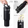 32 oz Stainless Steel Tumbler with Handle and Straw, Vacuum Insulated Water Bottle with 2-in-1 Lid (Chug/Straw) and Silicone Boot,Keeps Drinks Hot and Cold