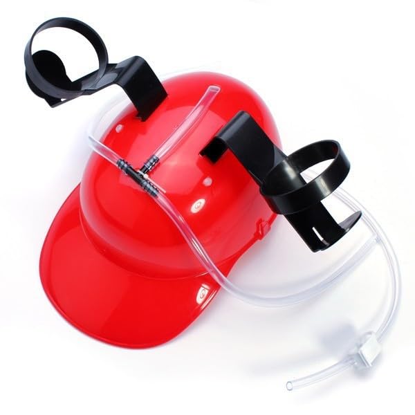 SZHXVIVISY Creative soda beer drinking helmet lazy drink drinking hat for sports events beer cap with hose and can holder hands free party drink dispenser (Red) - Image 4
