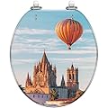 Round Toilet Seat Air Balloon La Parroquia de Church Resin Toilet Seat Slow Quiet Close with Quick-Release Hinges Toilet Seat with Cover Easy to Clean Install