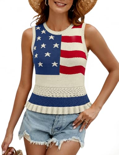 Image of VIMPUNEC Womens Crochet Crop Tank Tops Sleeveless Knit Sweater Vest Ruffle Hem Summer Top