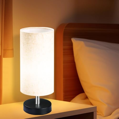 HoperBriwght Bedside Lamps with 3 Color, Table Lamp for Bedroom, Lamps for Night Stands with Linen Lampshades, Small Table Lamp for Living Room, Office (Bulb Excluded) (Black)