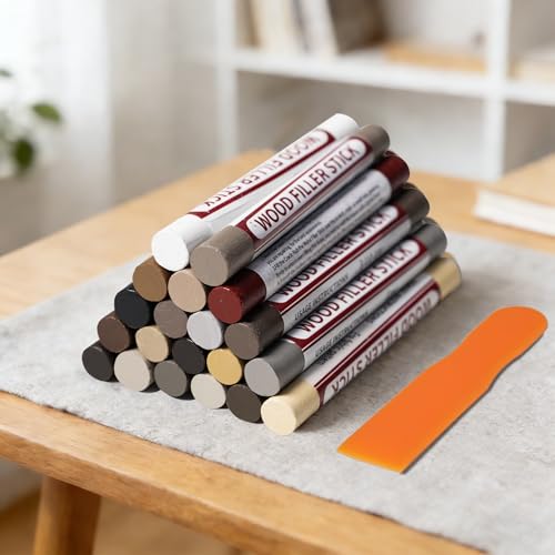 Wood Filler Sticks 20 Colors Wood Furniture Repair Kit Scuffs Cracks Stains and Holes Furniture Touch Up Markers for Touch Up Furniture Floors Cabinets Tables and Doors (Common Series)
