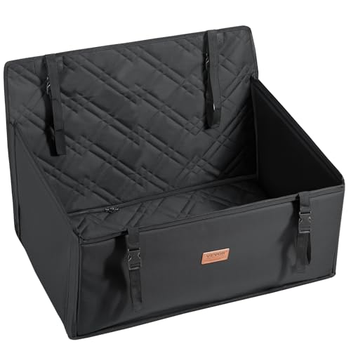 VEVOR Autositz Hunde 75 x 58 x 50 cm, Hundeautositz mit Stützrahmen, Haustierautositz mit ansteckbarer Sicherheitsleine, Baumwollfüllung, Rücksitz für kleine mittele Hunde bis 22 kg, Schwarz