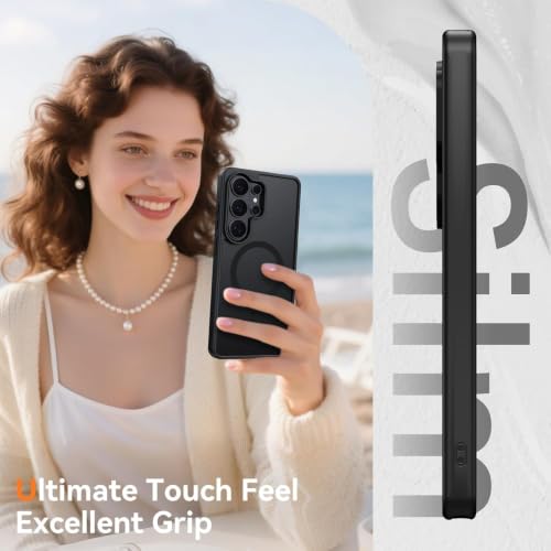 Image of Elzzi Magnetic Magsafe Case for Samsung Galaxy S26 Ultra 5G Cover, Compatible with MagSafe Translucent Matte Hard PC + TPU Hybrid Back Cover, Slim Shock-Resistant Protective Case (Black)