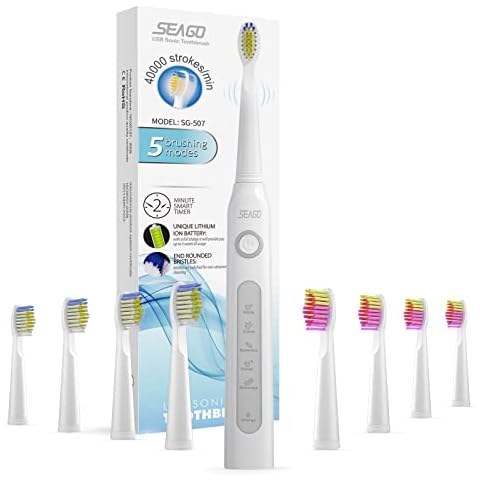 Seago Rechargeable Ultrasonic Toothbrush with 8 Heads Cover