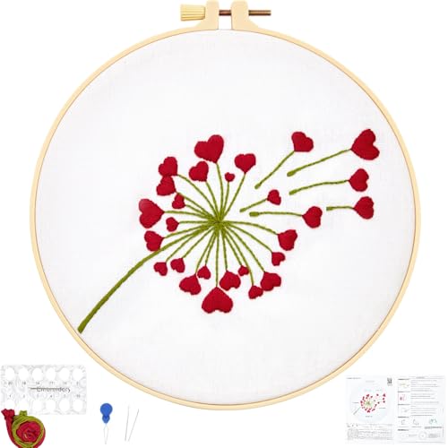 Image of Lover Valentine's Embroidery Kits for Beginners Adults, Heart Shaped Hand Embroidery Kits, Cross Stitch Kits for Adult Anniversary Valentine's Gifts, Entire Set of Embroidery Supplies & Video Tutorial