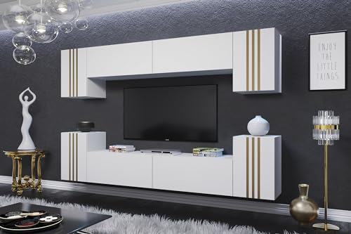 FURNITECH Parete Attrezzata Soggiorno moderna 240 x 35 x 170 cm - Mobile TV con ripiani e armadietto - Design Moderno per Ogni Ambiente - LO1-23W-M4-LZŁ