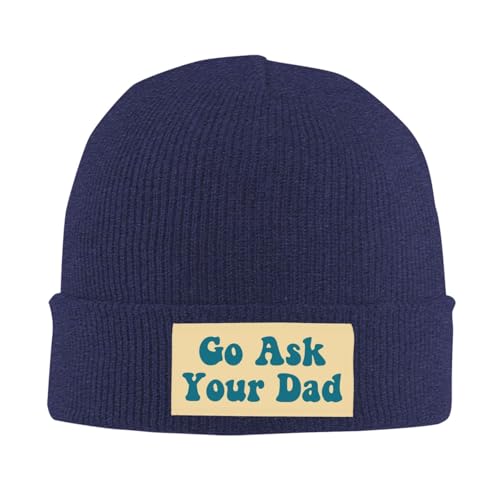 TREWRDT Go Ask Your Dad Hat Father's Day Funny Mom & Dad Knit Hat Warm Winter Beanie Cap Navy Blue