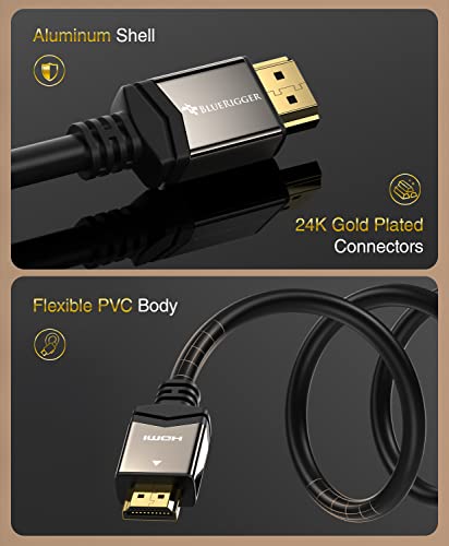 Image of BlueRigger 8K HDMI 2.1 Cable (10FT, 8K 60Hz HDR, 4K 120Hz, High Speed 48Gbps with Ethernet, eARC, 3D, HDCP 2.3) - Compatible with PS5, Xbox, Roku, Apple TV, Switch, PC