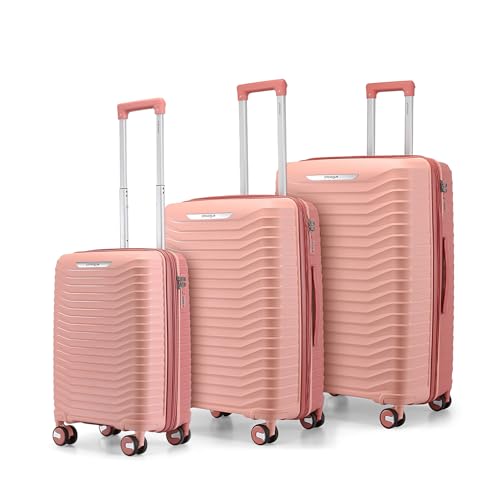 Image of Provogue Coral Hard-Sided PP Trolley Bag Set of 3 | Expandable Space with 8 Wheels Trolley Bags for Travel | Lightweight with Combination Lock | 5 Year Warranty (Tea Rose /Redwood)