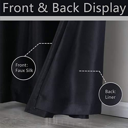 Image of GYROHOME Extra Long Curtains 120 Inch Long for Loft,Faux Silk Blackout Curtains Fully Lined Solid Window Treatment Drapes (2Panel,52x120inch,Black)