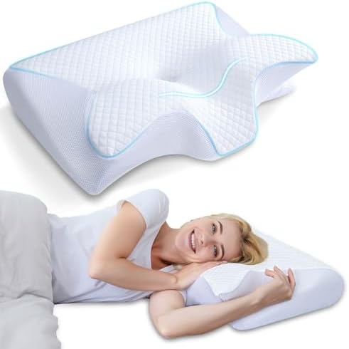 HOMCA Ergonomiczna poduszka pod kark, 2 w 1, ortopedyczna poduszka z pianki z pamięcią kształtu, dla osób śpiących na plecach, na boku i na brzuchu (Biały)