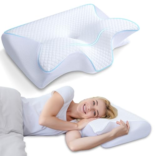 HOMCA 2 in 1 Ergonomisches Nackenkissen Orthopädisches Kopfkissen Memory Foam Kissen für Rücken-, Seiten- und Bauchschläfer, 60 x 13/11 x 40 cm