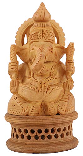 Estatua de Madera de Lord Ganesha Tallada a Mano
