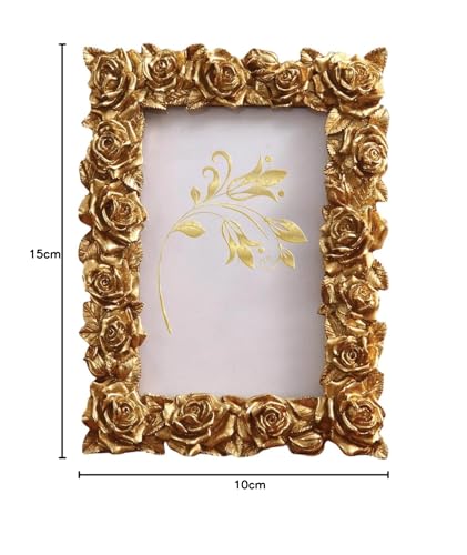 Image of Art Street Elegant Golden Rose Design Resin Vintage Table Photo Frame, Photo, Decorative Frames Perfect for Home Decor, Unique Gift Idea, Durable, Birthday, Wedding, Return Gift (4x6 Inch, Royal Gold)