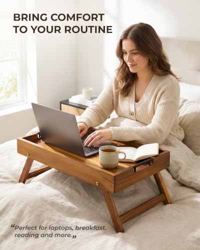 Image of INSAGO Extra Large 22 inchx14 inch Folding Breakfast in Bed Tray with Legs, Handles | Bed Trays For Eating With Non-Wobble Legs, No Assembly Required, Raised Edges And Secure Metal Grips For Laptop, Sofa & Meals