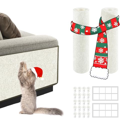 2Pack Total 78.7"x15.8" Cat Scratch Mat for Cat Couch Furniture and Wall Protector | Trimmable Self-Adhesive Carpet Climb Cat Scratcher for Covering Cat Tower and Replacement Pads (Off White)