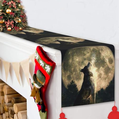 Chemin de table loup pailleté 35x152 cm antidérapant avec pompons