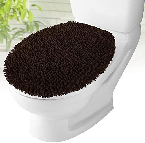 MAYSHINE Plush Shaggy Standard Toilet Seat Lid Cover (Brown) | Fuzzy Chenille Microfiber, Fluffy Soft Absorbent - Machine Washable Cushion | No More Cold or Wet Seats