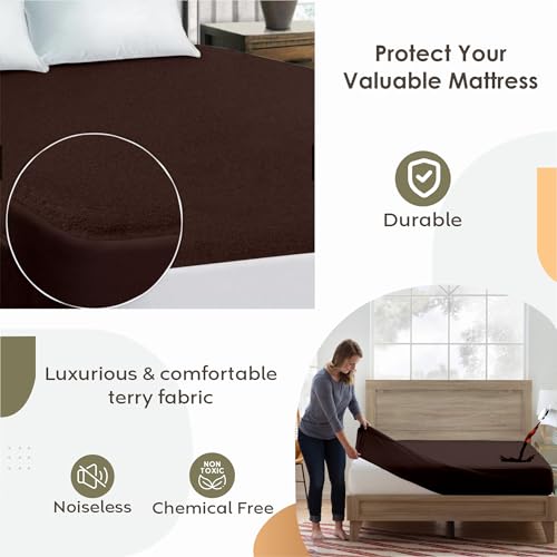 Image of Ayka 100% Waterproof Cotton Terry Mattress Protector Single Size Breathable Hypoallergenic Noiseless Ultra Soft Fitted Bed Protector 78x36 inch Mattress Cover /Bed Cover (Brown, Single (78 * 36 inch))