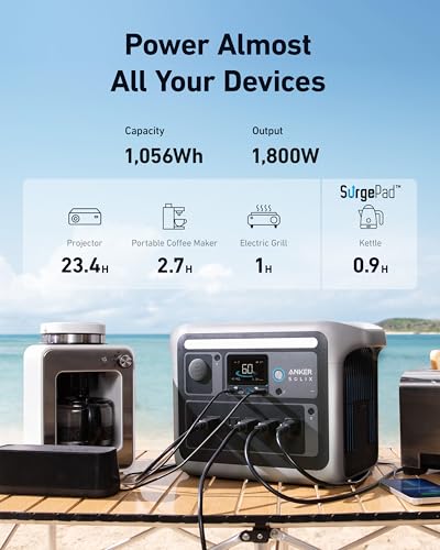 Image of Anker SOLIX C1000 Portable Power Station with Alternator Charger, 1800W (Peak 2400W) Solar Generator, Full Charge in 58 Min, 1056wh LiFePO4 Battery for Home Backup, Power Outages, and Outdoor Camping