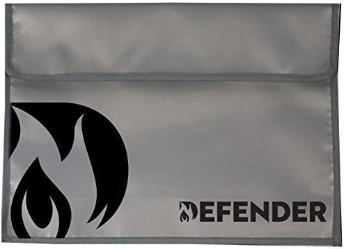 Defender Fireproof and Water Resistant Document Bag | Silicone Coated Fiberglass Non-Itchy | Velcro Closure to Keep Valuables Protected | Large 11"x15" Size for Legal Documents, Currency, Photos, Tabl