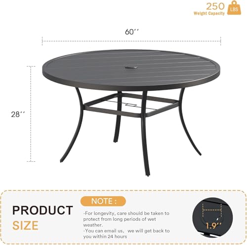 Image of VICLLAX 60 inch Outdoor Round Patio Table for Lawn Garden, All Weather Metal Round Patio Dining Table with Adjustable Umbrella Hole, Outdoor Table for 8-10 Person, Black Tabletop