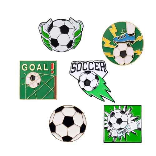 Image of 6Pcs Soccer Lapel Pins Green Football Enamel Pins Creative Brooches Metal Badge Pins for Hat Shirt Bag Sports Decoration