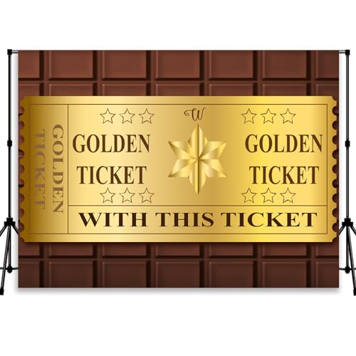 QICAIYUN 7x5ft Candy Photography Backdrop Chocolate Golden Ticket Candy Birthday Photography Background for Kids Girls Birthday Baby Shower Party Decorations Banner Photo Props Supplies YUNBYC356