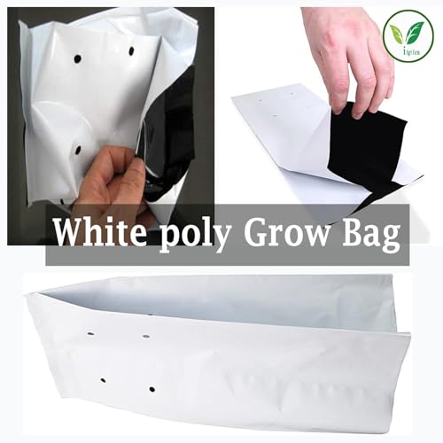 Image of IAgriFarm UV Treated Poly Grow Bags, 28 * 28 * 50cms,Pack of 20, White & Black, for Home Gardening