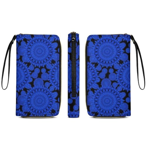 Women's High Capacity Travel Wallet, Water-resistant, ID Pockets, Multiple Card Slots, Blue Flower Tie Dye Design3