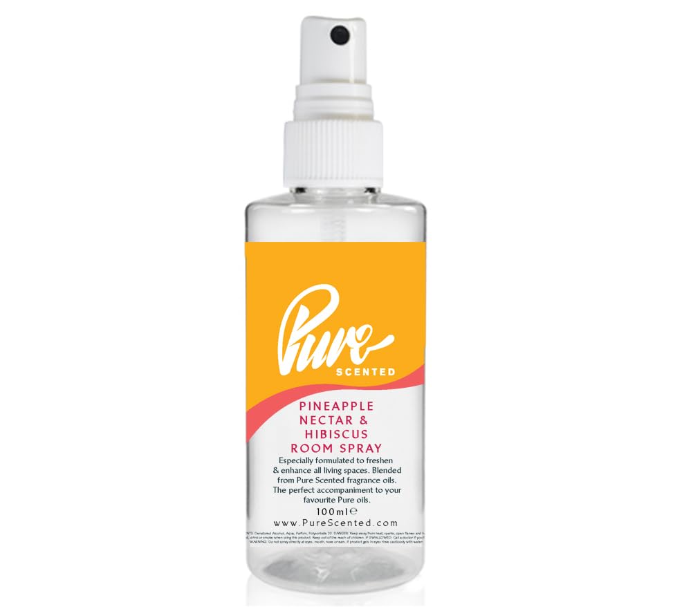 "Pure Scented 100ml Room & Fabric Sprays Suitable For Home, Car, Caravan, Work, Gym Bags, Odour Eliminators (1 x 100ml, Pineapple Nectar & Hibiscus)"
