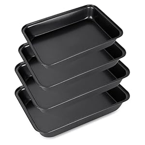 4 Piece Baking Trays for Oven Non Stick Roasting Tins- Heavy Duty Carbon Steel (PFOA Free) Cooking Oven Trays for Baking Food – Dishwasher Safe