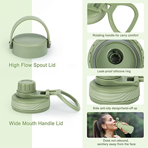 Iuveeive Insulated Water Bottles 32 Oz Stainless Steel Soft Touch Matte Finish Plastic Silicone Protect Boot 2 Lids Pale Green #TOP4