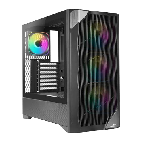 Image of SAMA V42 ATX Mid Tower Gaming PC Case, 4x120mm ARGB PWM Fans, USB-C, Black | Wave Front Panel, High Airflow Mesh Gaming Computer Case, Back-Connect Ready, 410mm GPU & 360mm AIO Support, 3x3.5 HDD Bays