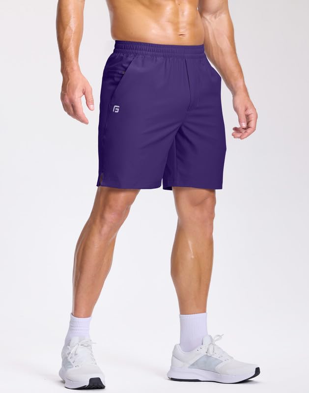 Image of GGJ Men's Lightweight Athletic Shorts with 2 Zipper Pockets 7 inch /9 inch /5 inch Gym Workout Running Quick Dry Tennis Shorts for Men