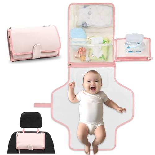 Image of LilStinker Portable Diaper Changing Pad - Baby Diaper Changing Station - Diaper Changing Mat - Portable Changing Pad for Baby Travel Changing Pad for New Mom & Infant Gifts - Strawberries & Cream