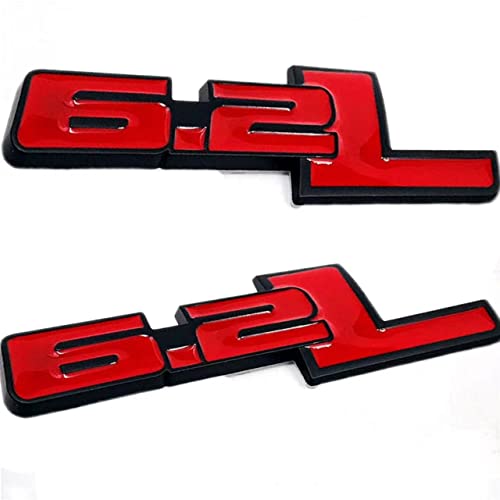Image of 2X 6.2L Emblems Engine Name 3D Metal Badge Aluminum Adhesive Sticker Decal Replacement for 150 250 350 (Red Black)