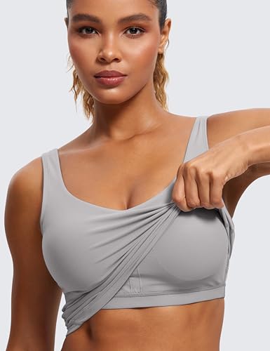 Image of CRZ YOGA Womens Sports Bras V Neck Padded Cropped Tank Top Wireless Yoga Bra