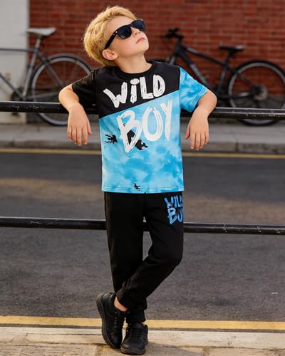 Image of OLMRJKD Boys 2 Piece Outfits Color Block Clothes Short Sleeve T Shirt and Camouflage Pants Summer Clothing Sets