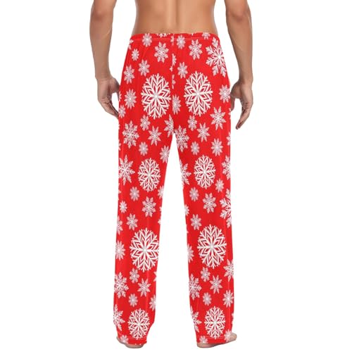White Snowflakes Red Pajama Pants for Men Comfy Pajama Bottoms Cotton Lounge Pants with Pockets3