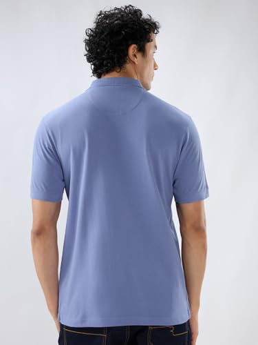 Image of Raymond Men Slim Fit Solid Pattern Pure Cotton Half Sleeve Polo Neck Casual T-Shirt